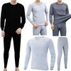 Vêtements de nuit pour hommes Hommes Hiver Pyjama Ensembles Costume Thermique Col Circulaire Couleur Pure Cachemire Sous-Vêtements Ensemble Loisirs Automne Pyjamas Chauds