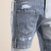 Shorts masculinos soltos jeans retos homens Personalidade Multi Pocket Mixed Color Stitching Patch Ripped Hole Denim Masculino Masculino