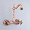 Torneiras de cozinha Antigo Red Copper Copper Brass Moldura de parede Mãe banheiro Basinl pia pia de colegas frios torneira bico de bico msf857