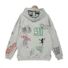 Rhude vielseitige graue süße coole handbemalte Graffiti High Street Herren Damen Hoodies Trendy Herbst Winter