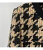 Printemps noir pied-de-poule contraste garniture veste en tweed à manches longues col rond lambrissé vestes à simple boutonnage manteau court vêtements d'extérieur A2N086423