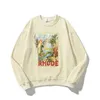 Autumn and Winter American Fashion Br Rhude High-Definition Angel Printing Terry Thin Round Neck tröja för män Kvinnor Huvjackor