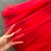 Hepburn French Retro Red Mesh Dress Beach Holiday Dress Elegant Pleated Big Swing Long Skirts