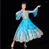 Stage Draag Fashion Blue India Style etnische kleding Uighur Kleding Performance Xinjiang Dance Dress Chinese volkskostuums