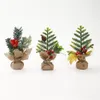 Mini Christmas Tree Table Decorations 8" Small Artificial Trees with Red Berries Pine Cone Greenery Tabletop Centerpiece for Home Office Room Holiday Decor XB1