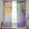 Curtain Spring Vine Small Flowers Shrub Blue Purple Voile Tulle Sheer Curtains For Bedroom Living Room Kitchen Decor Window