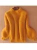 Women Swatery Białe mohair zagęszczenie turtleeck sweter jesienne zima słodka moda rękaw latarnia swobodny solidny kolor pullover pull femme 221115