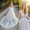 Robe de mariée trapèze en Tulle, col en v, avec des Appliques en dentelle, dos nu, modeste, personnalisée, jardin