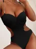 Грубчатники Drysuits Sexy Push Up Plowire Swimsuit Женщины сплошной металлической цепной цепь Полово из ребристого купальника Без спины монокини 221107