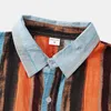 Camisas informales para Hombre 2022, Camisa a rayas para Hombre, ropa de calle con cuello levantado de marca, Camisa de manga corta con botones de algodón y lino, Tops de moda para Hombre M-3XL