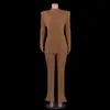 Zweiteilige Damenhose Herbstwinter Europäische und amerikanische Damen einfarbige Pit-Streifen-Schulterpolster Mode lässig zweiteiliger Schweiß 221115