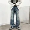 Männer Jeans Europäische Amerikanische Mode Persönlichkeit Brief Stick Tuch Straße Lose Gerade Bein Breite Hosen Baumwolle Hip Hop Kleidung