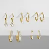 Hoop Earrings Classic Crystal CZ Huggies Ear Cuff Cartilage Gold Color Round Circle Piercing Buckle Small Set 5pair