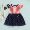 Robes de fille CitgeeSummer Independent Day Kid Dress Sleeve Striped Star Print Mesh Loose Clothes
