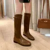 HBP Botas de moda Zapatos Invierno Otoño Nuevo estilo Empalme Plisado Medio muslo Tacón alto Suelto Denim Mujer Caballero