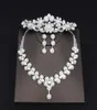 Pearls baratos Drop Rhinestone Joya de boda Collar Tiaras Coras Pendientes Corona Beading de tres piezas AC3452576