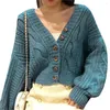 Tricots pour femmes Femmes V-Col Bouton Vintage Cardigan en tricot à manches tombantes Pull Automne Casual Couleur unie Long Paresseux Tricots