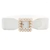 Belts All-Match Ladies Belt Women Straps Light Luxury Personality Large Square Shape Buckle Fashion Faux Pearl Dropship