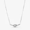 Fina smycken Autentiska 925 Sterling Silver Necklace Fit Pandora Pendant Charm glittrande Wishbone Heart Collier Love Engagement DIY WEDD2118