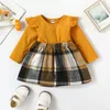 Mädchen Kleider Kleinkind Baby Mädchen Kleid Gestrickte Rippen Plaid Patchwork Rundhals Langarm Herbst Winter Casual Prinzessin A-linie