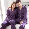 Ropa de dormir para hombre Pijama de satén de seda de color sólido Conjunto de pareja Pijama largo con botones Traje Pijama Mujer Hombre Loungewear Tallas grandes Pj 221114