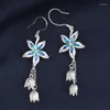 Brincos de balanço 925 Sterling Silver Blue Flower Long Tassel para mulheres Ethnic Simple esmalte broto pendurado Jóias EH170