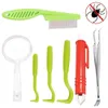 Dog Apparel 7 Pcs Pet Tick Remover Tool Set Hook Flea Tweezers Clip Comb Magnifying Glass for Cat Assessoires 221103