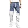 Men's Pants Stylish Jogging Color Block Washable Men Trousers Loose Fit Mid Waist Cargo