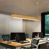 Pendant Lamps Japanese Style Rectangular Led Lamp Creative Solid Wood Long Strip Studio Coffee Store Decor Light Fixtures