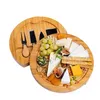 Outils de cuisine en bambou planche à fromage et ensemble de couteaux planches de charcuterie rondes plateau de viande pivotant cadeau de pendaison de crémaillère de vacances en gros EE