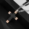 Pendant Necklaces 2022 Trendy Cross Necklace Men Classic Carbon Fiber Stainless Steel Cuban Chain For Jewelry Gift