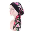 Scarves Flower Print Women Muslim Hijabs Summer Chiffon Cap Elastic Headbands Cotton Turban Hat