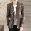 Erkekler Suits Blazers Blazer Check Desen Tek Kısacası Yünlü Resmi Bussies Sıradan Ceket Balo Smokin Düğün Sağdıçları 4xl 221114