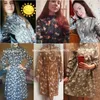 Sıradan Elbiseler Sonbahar Kış Kadınları kadife Vintage Uzun Kollu Yüksek Elastik Bel Partisi Casaul Çiçek Baskı Vestido 221114