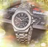 Super Mens Full Functional Stopwatch Watches 42mm Set Auger Popul￤ra rostfritt st￥lkvarts kalender rosguld silver armband armbandsur relogio masculino