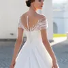 Robe de mariée romantique à manches courtes, en Tulle et paillettes, effet d'illusion de perles, col Bateau, sur mesure, 2022