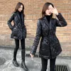 Parka da donna in piumino 2022 autunno e inverno slim medio lungo in cotone viso luminoso cappotto leggero nero Parka