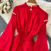 Hepburn français rétro rouge maille robe plage vacances robe élégante plissée grande balançoire jupes longues