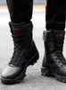 Botas Sapatos de Segurança Homens Botas Militares Táticas Mens Casual Couro SWAT Exército Bota Motocicleta Tornozelo Combate Preto Botas Militares Hombre 221114