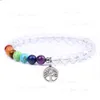 Pulseras con cuentas de piedras preciosas Hebra Árbol de la vida Encanto Yoga 7 Chakra Amatista Ojo de tigre Turquesa Pulsera de piedra natural para mujer Joyería de moda