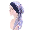 Scarves Flower Print Women Muslim Hijabs Summer Chiffon Cap Elastic Headbands Cotton Turban Hat