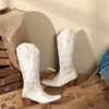 Botas BONJOMARISA Mujer Vaquero Hasta la Rodilla Brillo Lentejuelas Diseño Otoño Bordado Slip On Cowgirls Zapatos Occidentales Tamaño Grande 43 221115