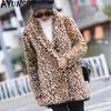 Women's Fur Women Korean Coat Faux Leopard Print Long Jacket Autumn Winter 2023 Coats Women's Jackets Leopardo Mujer KJ292