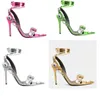 Bröllopsklänning Rhinestone Sandal Pointy Toe Jewel High Heels Tom-Sandal Mirror Leather and Crystal Stones Gold Sliver 35-42 Superwomen