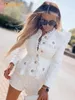 2 피스 드레스 우아한 흰색 트위드 여성 세트 싱글 브레스트 프린지 재킷 하이 허리 반바지 양복 패션 유명 파티 세트 가을 221115