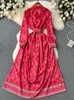 Vestidos casuais aibeautyer Vintage Summer Floral Print Slim Full Lady Dress A Line Turndown Collar Chiffon Pullover Mid-Mef Women 221114