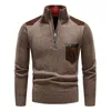 Men's Sweaters Winter Mens Mock Neck Knitted Sweater Male Fleece Thick Casual Zipper Pull Homme Jumpers Patchwork Warm Pocket