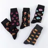 Herrstrumpor 1 par bomulls andningsbara mäns smörgåsar Donut Funny Food Pattern Series Autumn Sock for Men Festival Christmas Gift