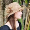 Beanie/Skull Caps Elegant Woman Beige White Linen Wedding Church Hat with Veils and Floral Summer Wide Brim Floppy Ladies Kentucky Derby B-8155 T221013