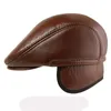 Berretti di mezza età Vecchiaia Maschile Casual Papà Sboy Cappelli per uomo Inverno Caldo Pelle di vacchetta Solid Cap Equipaggiata Retro Ivy Flat Hat